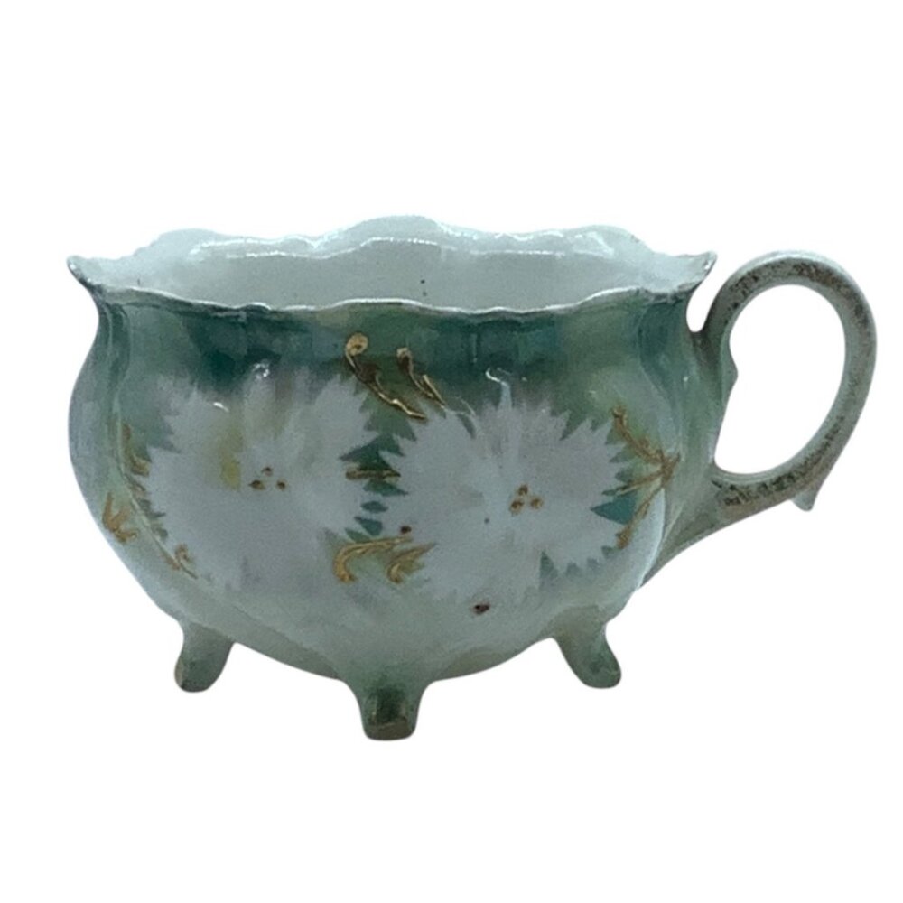 Antique Dogwood RS Prussia Footed Porcelain Cup Hand Painted Floral Design 2"x4"